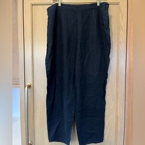 FLAX 100% Linen Black Pull On Elastic Waistband Relaxed Fit Pants